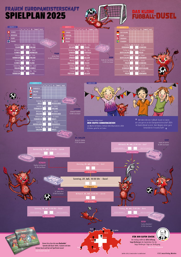 Frauen EM-Spielplan 2025 als A2- oder A3-Poster im Hochformat